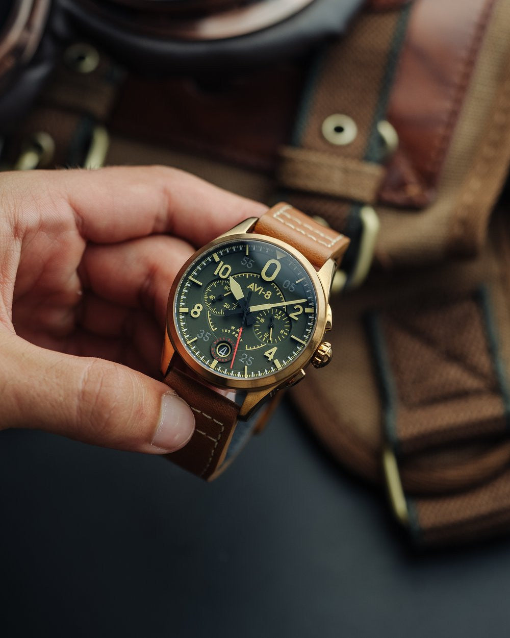 AVI-8 Spitfire Lock Chronograph, Bronze Green, Japanese Meca