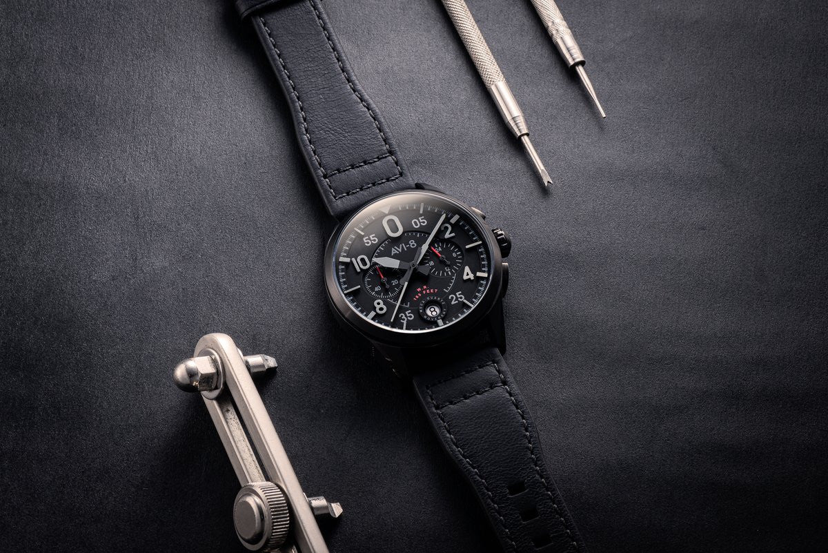 AVI-8 Spitfire Lock Chronograph, Slate Black, Japanese Meca-Quartz
