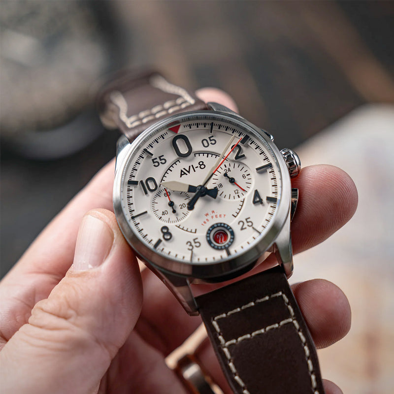 AVI-8 Spitfire Lock Chronograph with Aircraft White Dial #AV-4089-05