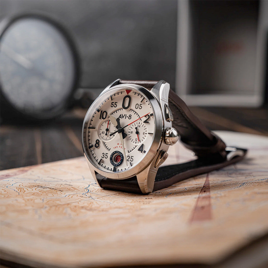 AVI-8 Spitfire Lock Chronograph with Aircraft White Dial #AV-4089