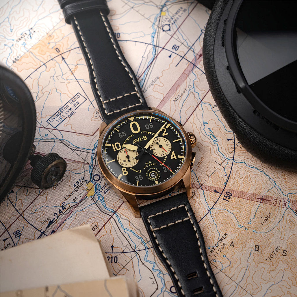 AVI-8 Spitfire Lock Chronograph Void Black #AV-4089-07 — Long