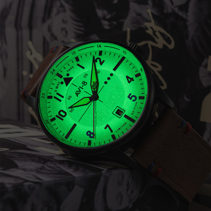 AVI-8 Hawker Hurricane VE-Day 80th LE Vanguard Beige Watch #AV-4094-06