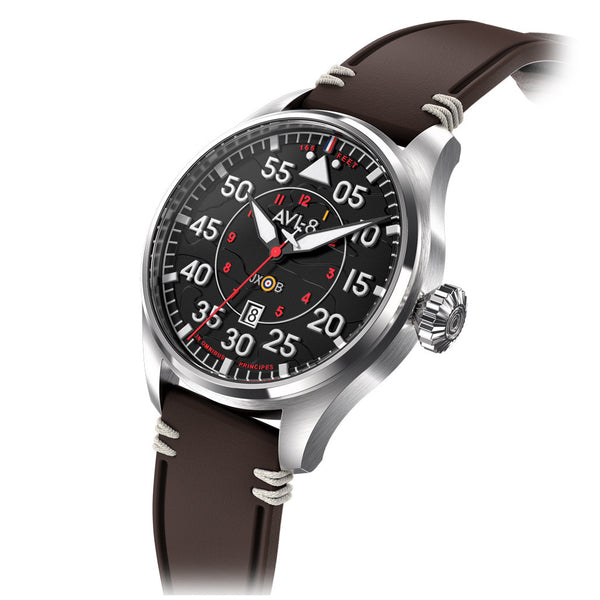 AVI-8 Hawker Hurricane Wittering Clowes Automatic Pilot Watch with Black Dial #AV-4097-01 tilt