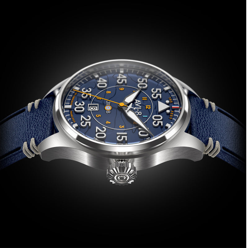 AVI-8 Hawker Hurricane Acklington Clowes Automatic Pilot Watch with Blue Dial #AV-4097-02 side