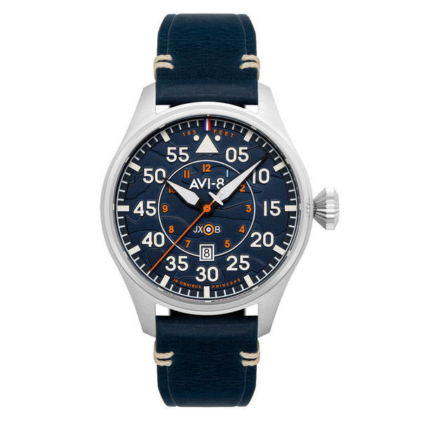 AVI-8 Hawker Hurricane Acklington Clowes Automatic Pilot Watch with Blue Dial #AV-4097-02 zoom