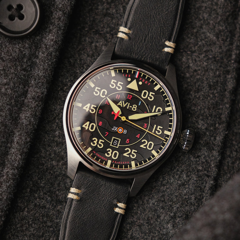 AVI-8 Hawker Hurricane Kenley Clowes Automatic Pilot Watch with Black Aged Dial #AV-4097-03 lifestyle