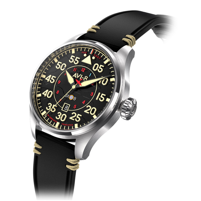 AVI-8 Hawker Hurricane Kenley Clowes Automatic Pilot Watch with Black Aged Dial #AV-4097-03 tilt