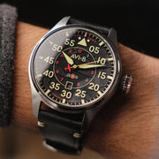AVI-8 Hawker Hurricane Kenley Clowes Automatic Pilot Watch with Black Aged Dial #AV-4097-03 wrist