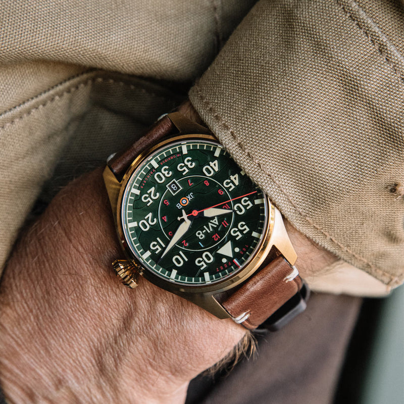 AVI-8 Hawker Hurricane Northolt Clowes Automatic Pilot Watch with Green Dial #AV-4097-04 wrist