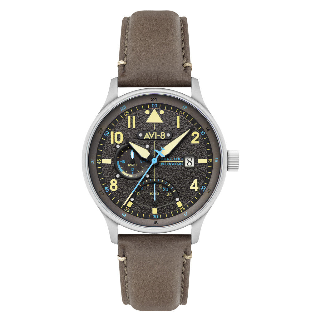 AVI-8 McKellar Dual Time Watch with Brown Dial #AV-4101-09 — Long