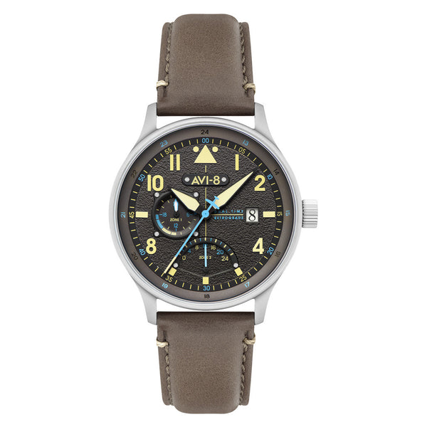 AVI-8 McKellar Dual Time Watch with Brown Dial #AV-4101-09 — Long