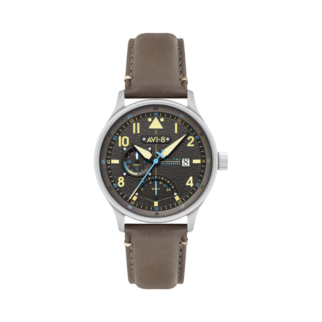 AVI-8 McKellar Dual Time Watch with Brown Dial #AV-4101-09 — Long