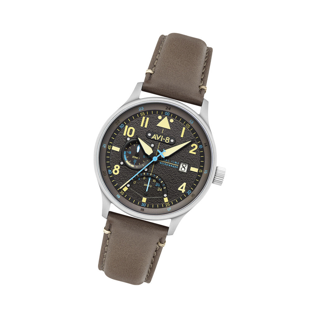 AVI-8 McKellar Dual Time Watch with Brown Dial #AV-4101-09 — Long