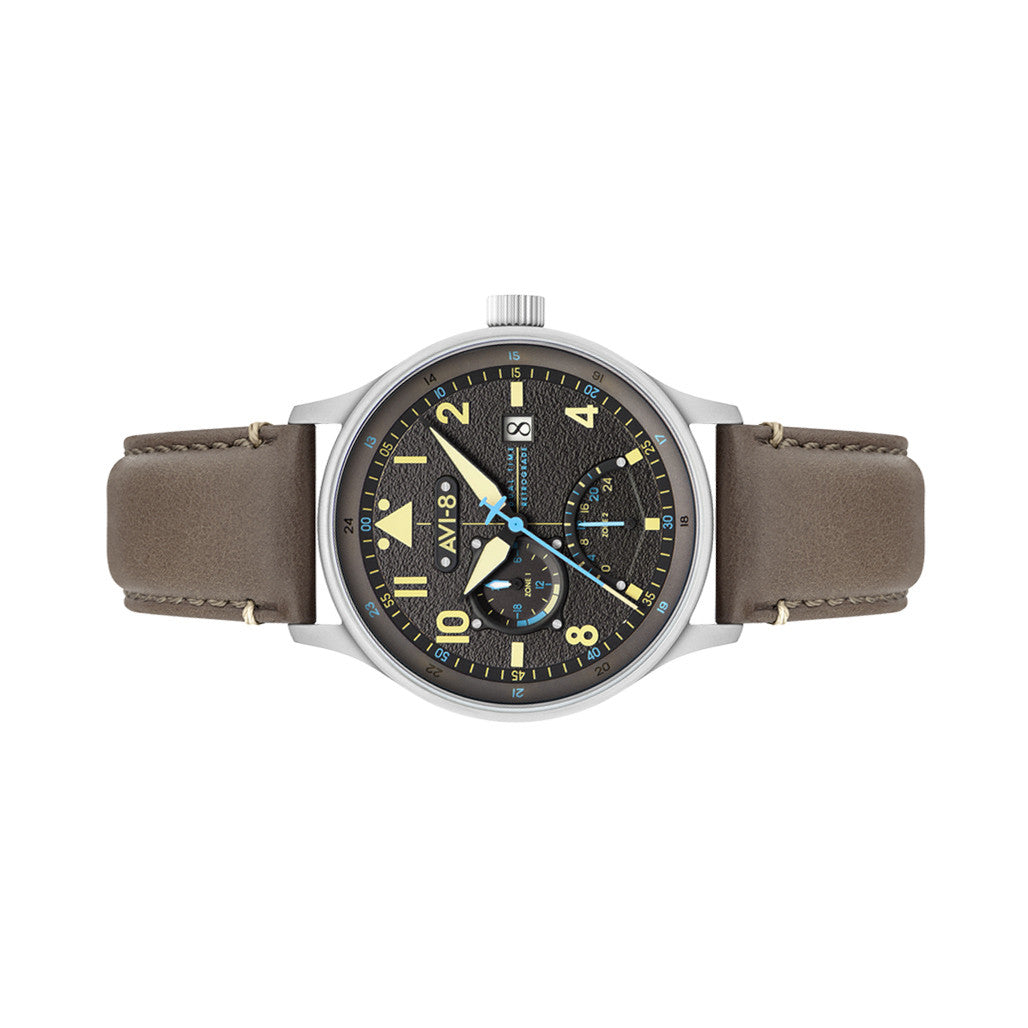 AVI-8 McKellar Dual Time Watch with Brown Dial #AV-4101-09 — Long