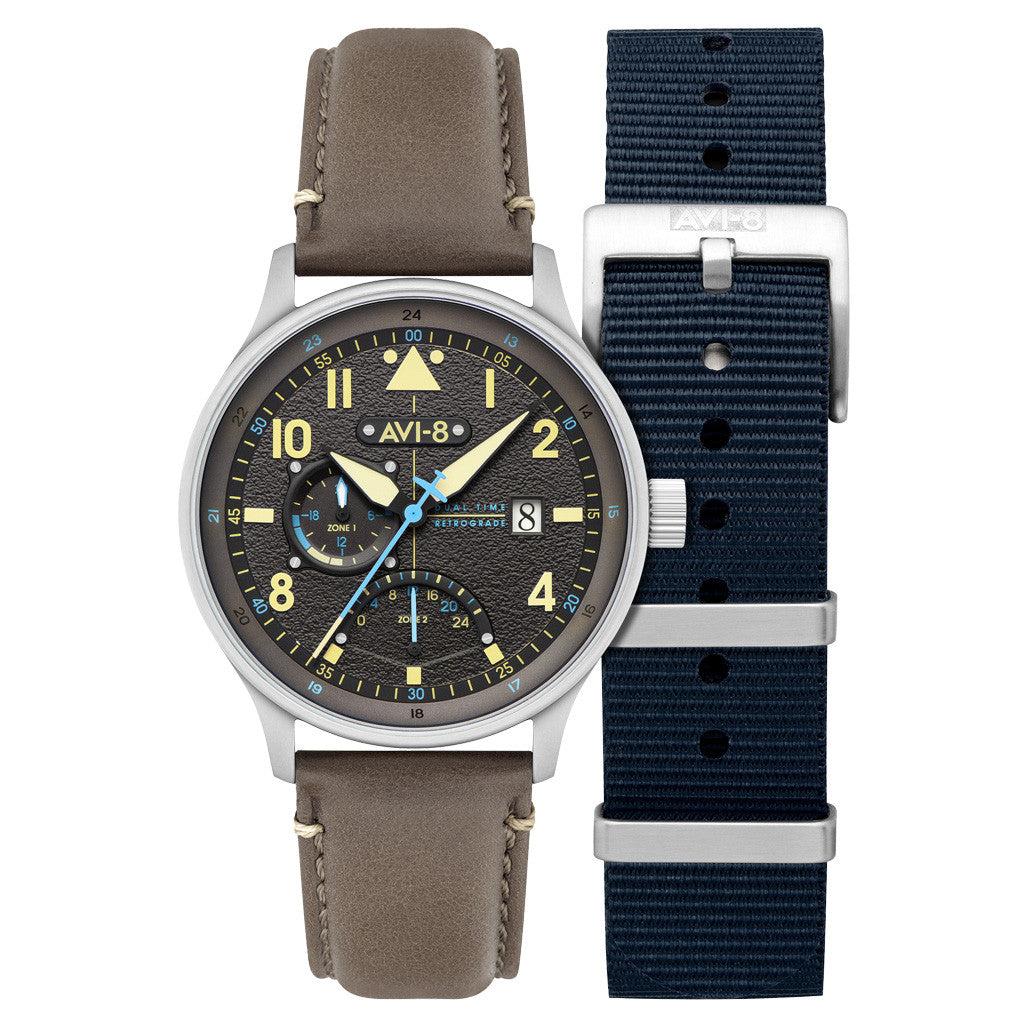 AVI-8 McKellar Dual Time Watch with Brown Dial #AV-4101-09 — Long