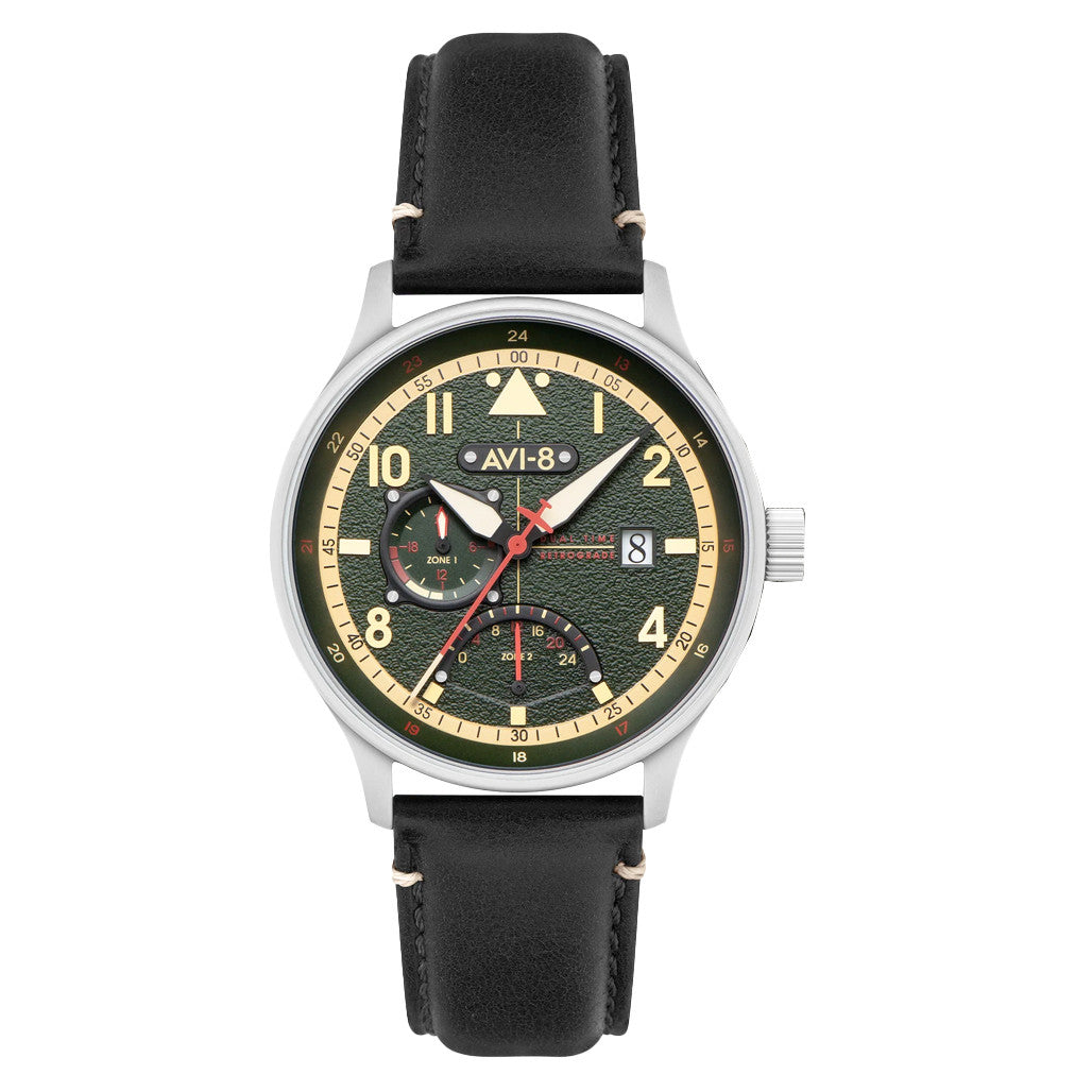 AVI-8 McKellar Dual Time Watch with Green Dial #AV-4101-0A — Long
