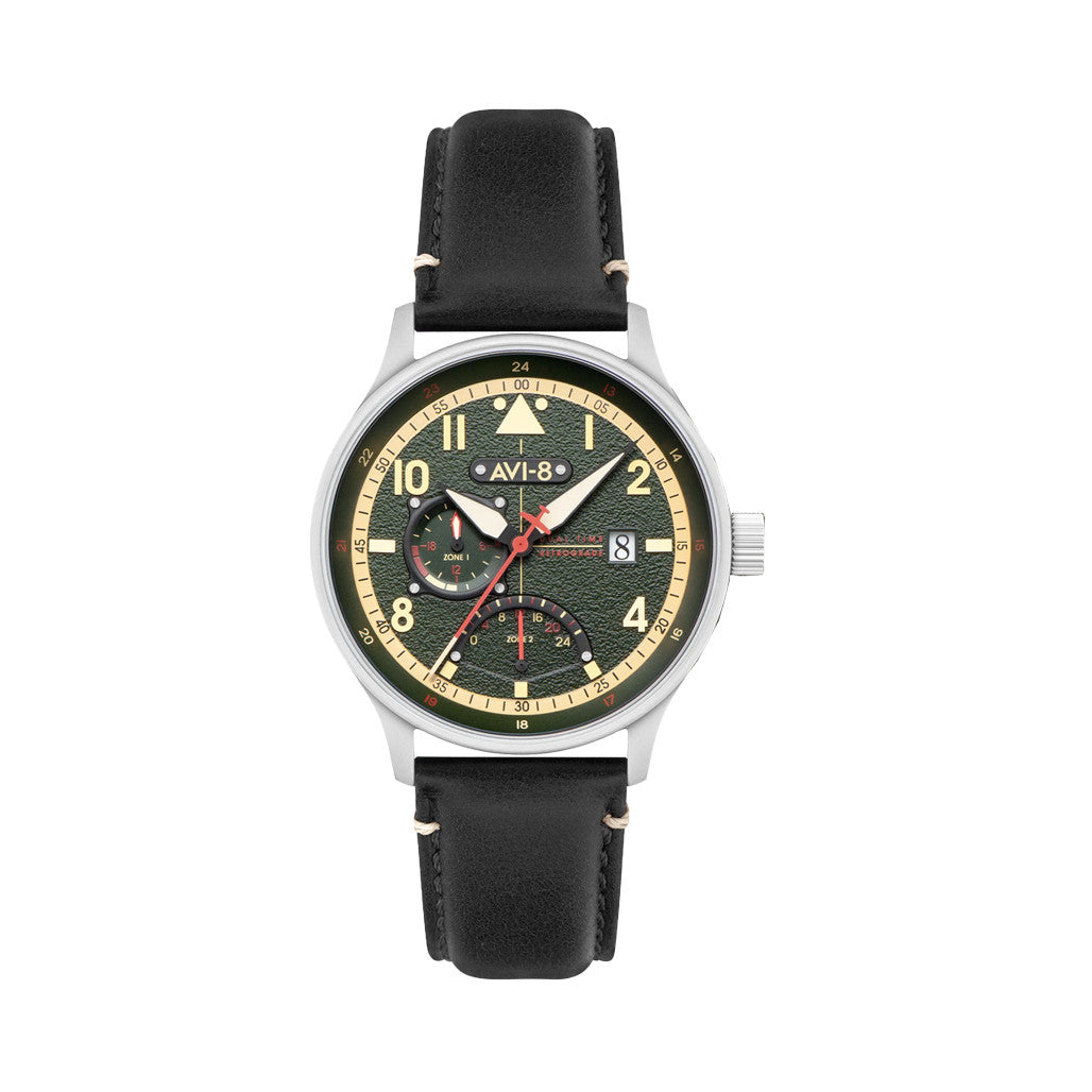 AVI-8 McKellar Dual Time Watch with Green Dial #AV-4101-0A — Long