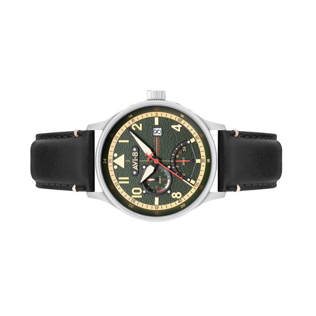AVI-8 McKellar Dual Time Watch with Green Dial #AV-4101-0A — Long