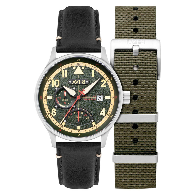 AVI-8 McKellar Dual Time Watch with Green Dial #AV-4101-0A