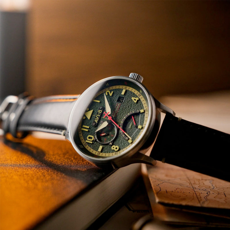 AVI-8 McKellar Dual Time Watch with Green Dial #AV-4101-0A