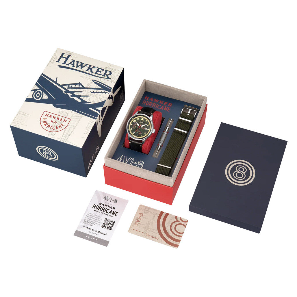 AVI-8 McKellar Dual Time Watch with Green Dial #AV-4101-0A — Long