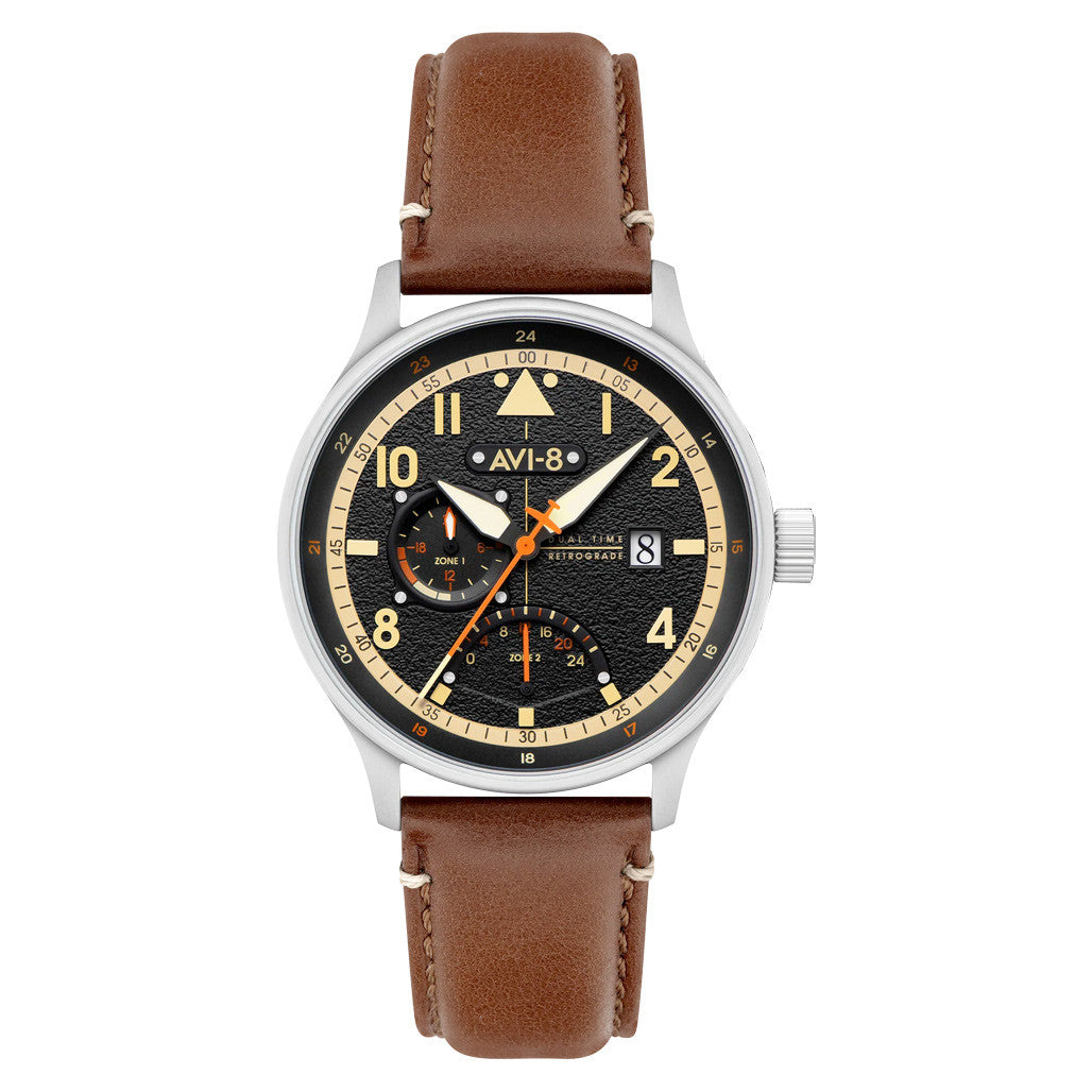 AVI-8 McKellar Dual Time Watch with Black Dial #AV-4101-0B — Long
