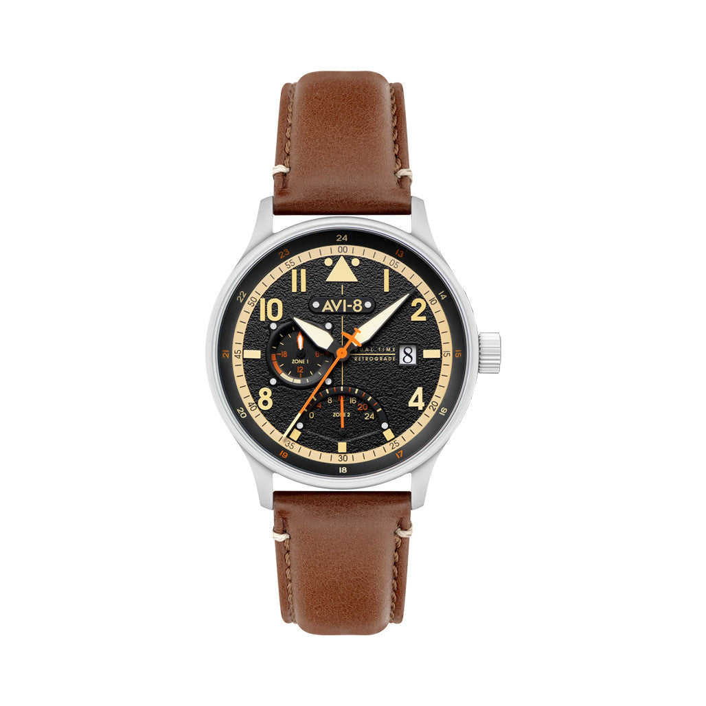 AVI-8 McKellar Dual Time Watch with Black Dial #AV-4101-0B — Long