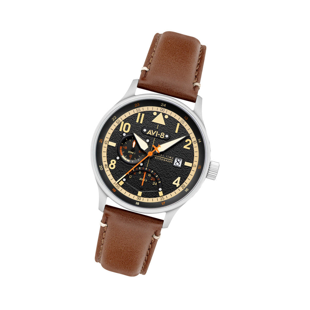 AVI-8 McKellar Dual Time Watch with Black Dial #AV-4101-0B — Long
