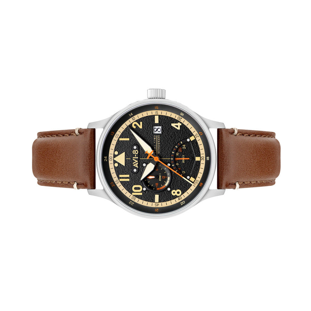 AVI-8 McKellar Dual Time Watch with Black Dial #AV-4101-0B — Long