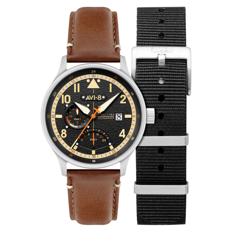 AVI-8 McKellar Dual Time Watch with Black Dial #AV-4101-0B