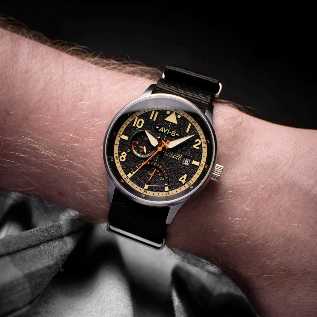 AVI-8 McKellar Dual Time Watch with Black Dial #AV-4101-0B — Long