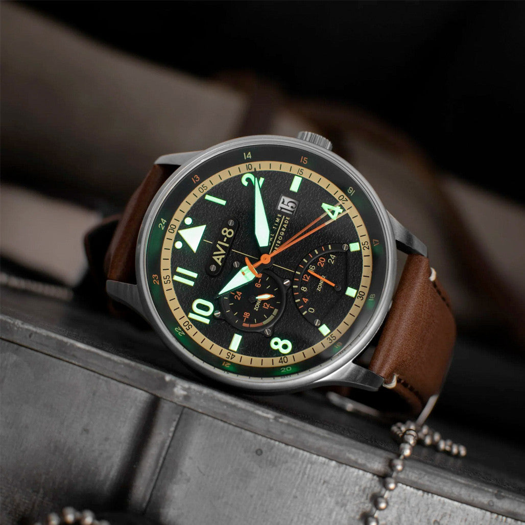 AVI-8 McKellar Dual Time Watch with Black Dial #AV-4101-0B — Long