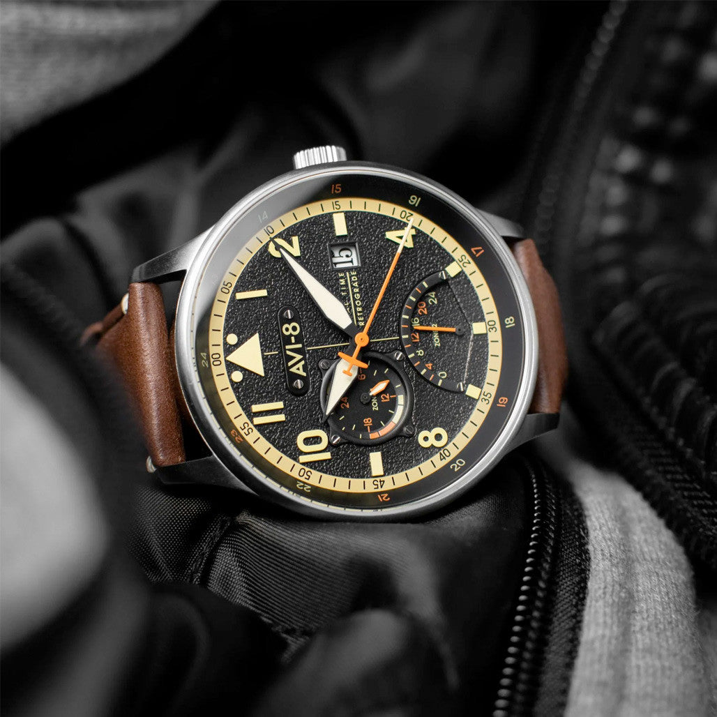 AVI-8 McKellar Dual Time Watch with Black Dial #AV-4101-0B — Long