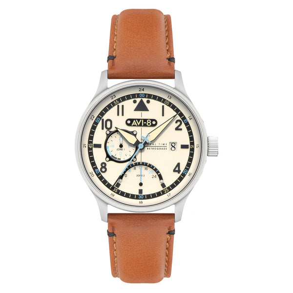 AVI-8 McKellar Dual Time Watch with Ivory Dial #AV-4101-0C