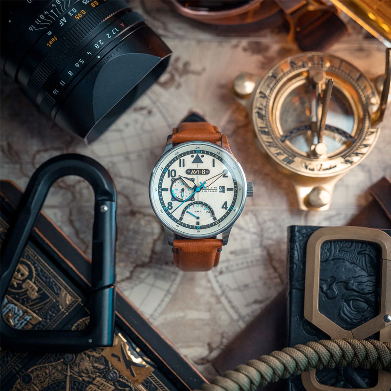 AVI-8 McKellar Dual Time Watch with Ivory Dial #AV-4101-0C