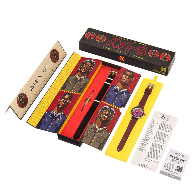 AVI-8 Tuskegee Airmen Meca-Quartz Limited Edition, Ramitelli #AV-4103-04 open box