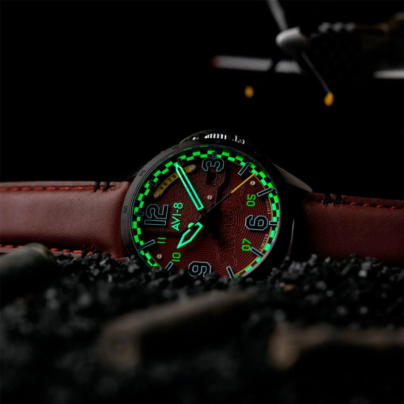 AVI-8 P-51 Mustang Twilight Tear Automatic LE with Twilight Red Dial #AV-4111-03