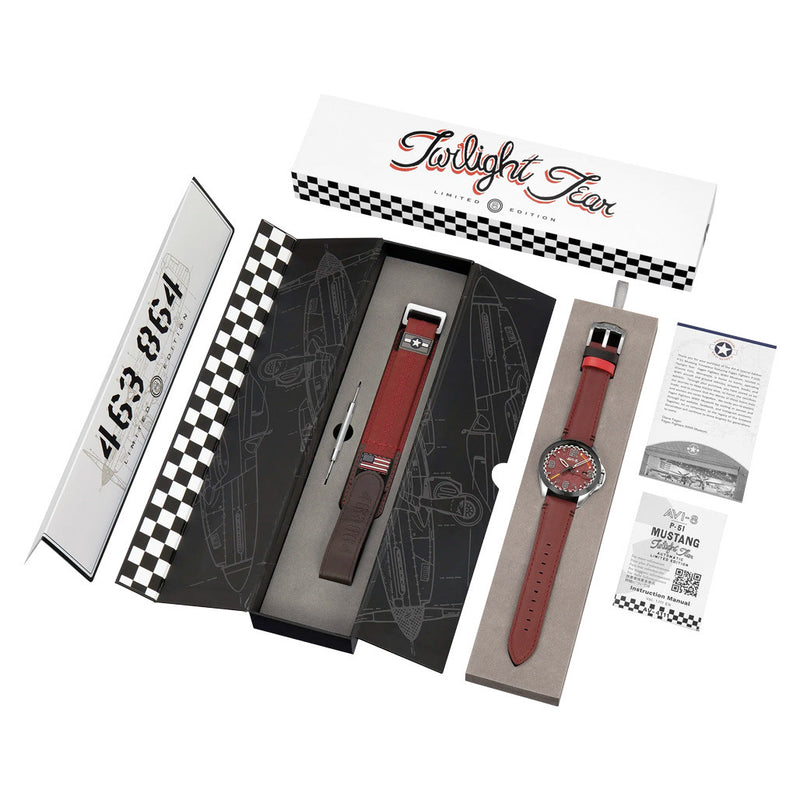 AVI-8 P-51 Mustang Twilight Tear Automatic LE with Twilight Red Dial #AV-4111-03