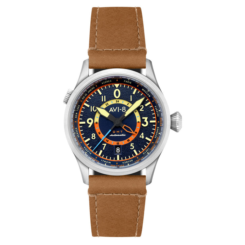 AVI-8 Flyboy Wingman Worldtimer GMT with Atlantic Blue Dial #AV-4120-01