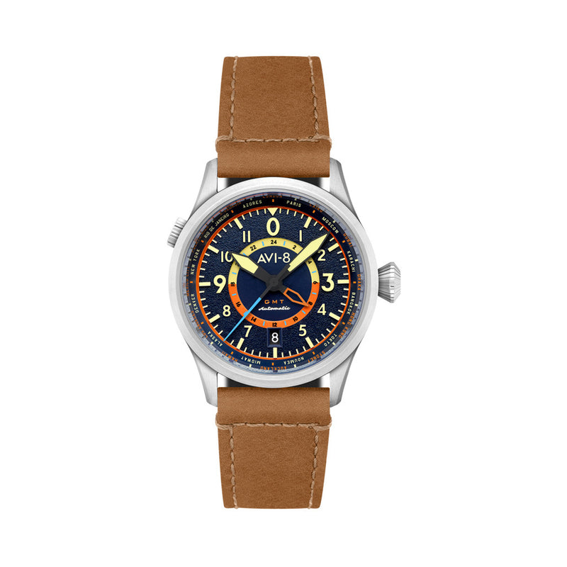 AVI-8 Flyboy Wingman Worldtimer GMT with Atlantic Blue Dial #AV-4120-01
