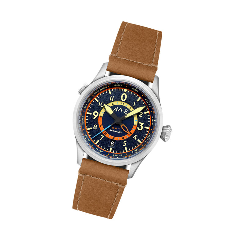 AVI-8 Flyboy Wingman Worldtimer GMT with Atlantic Blue Dial #AV-4120-01
