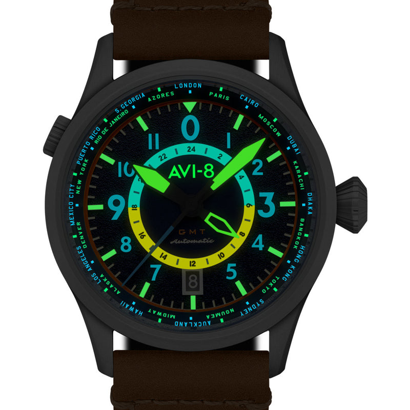 AVI-8 Flyboy Wingman Worldtimer GMT with Atlantic Blue Dial #AV-4120-01