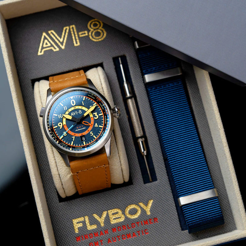 AVI-8 Flyboy Wingman Worldtimer GMT with Atlantic Blue Dial #AV-4120-01