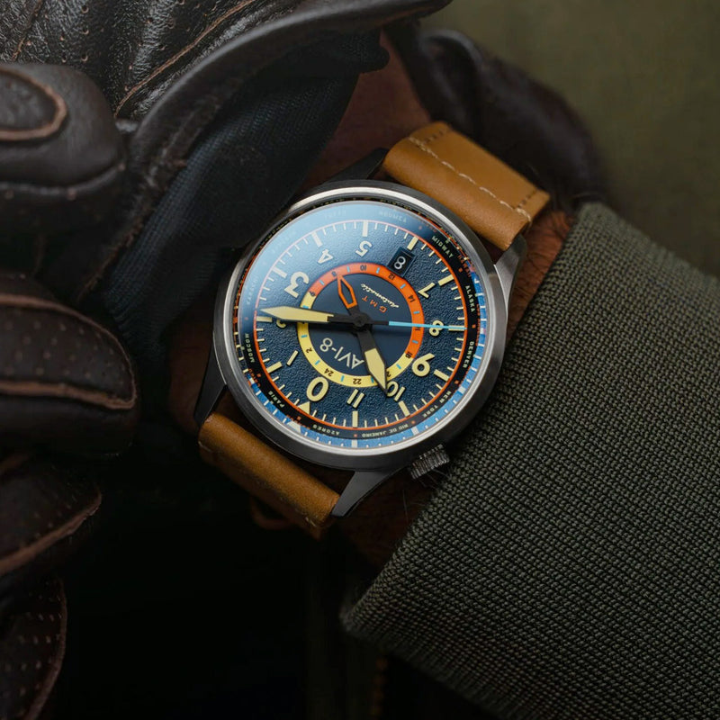 AVI-8 Flyboy Wingman Worldtimer GMT with Atlantic Blue Dial #AV-4120-01