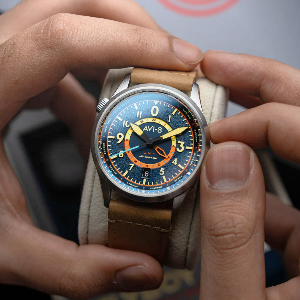 AVI-8 Flyboy Wingman Worldtimer GMT with Atlantic Blue Dial #AV
