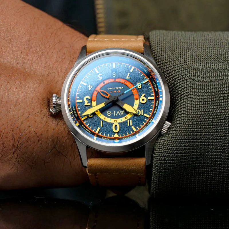 AVI-8 Flyboy Wingman Worldtimer GMT with Atlantic Blue Dial #AV-4120-01