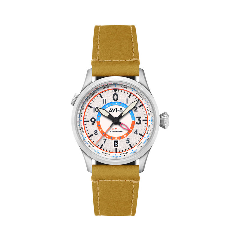 AVI-8 Flyboy Wingman Worldtimer GMT with Sand Green Dial #AV-4120-02