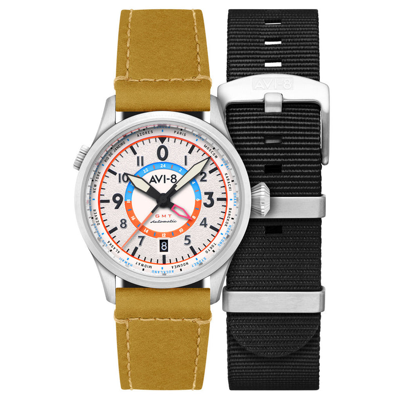 AVI-8 Flyboy Wingman Worldtimer GMT with Sand Green Dial #AV-4120-02