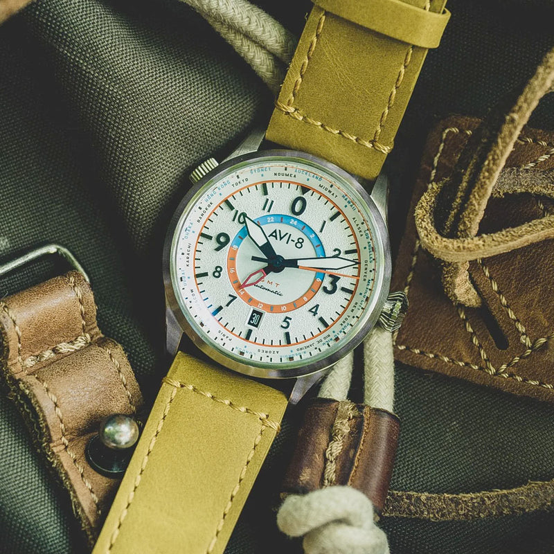 AVI-8 Flyboy Wingman Worldtimer GMT with Sand Green Dial #AV-4120-02