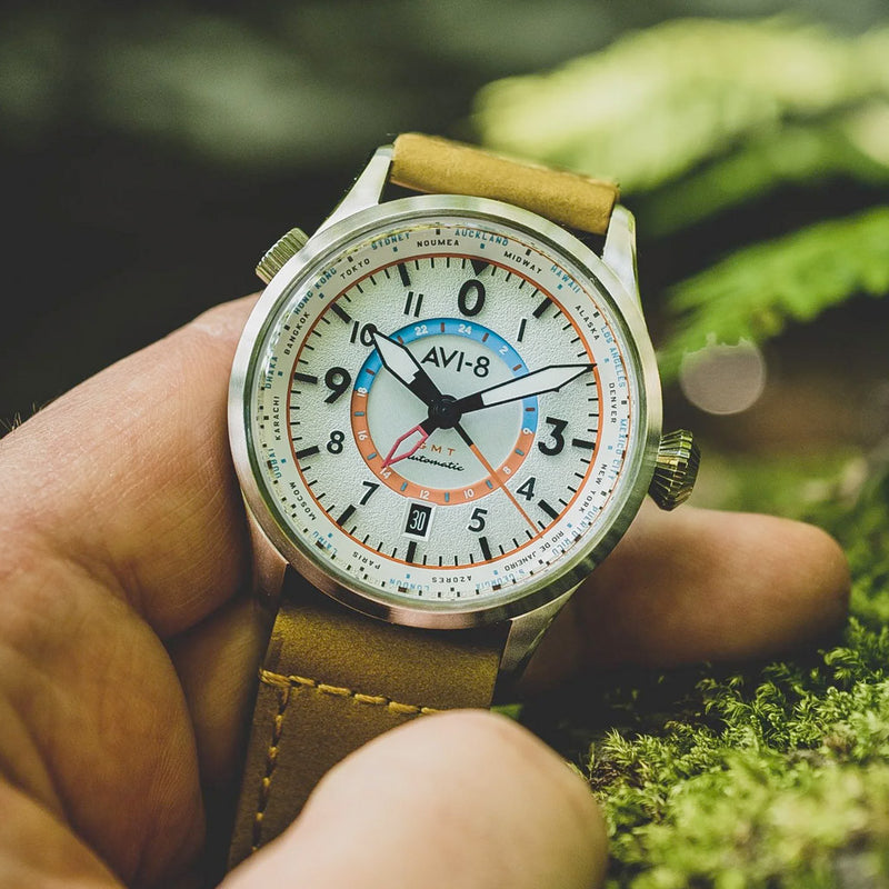 AVI-8 Flyboy Wingman Worldtimer GMT with Sand Green Dial #AV-4120-02